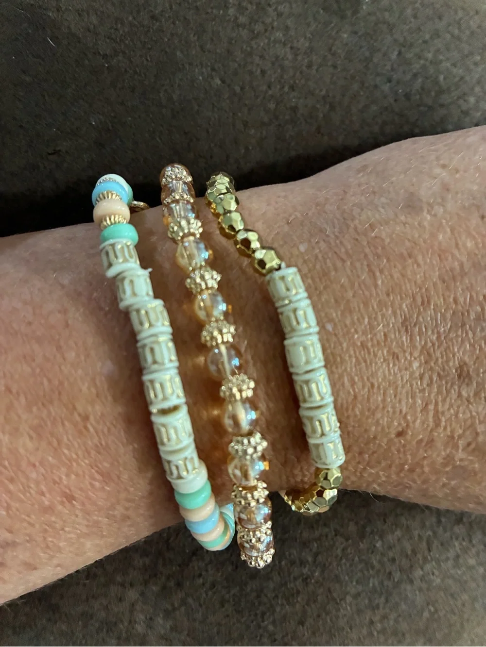 Gold and Pastel Beaded Stackable Bracelet Set